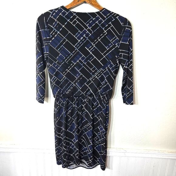 White House Black Market Career Navy Blue Geometric Knee Length Dress Size SM - Picture 7 of 10